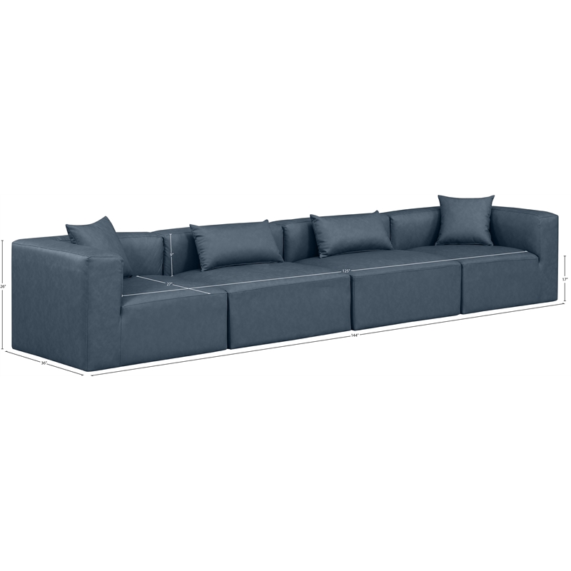 Meridian Furniture Cube Navy Blue Vegan Leather 4-Pc. Modular Sofa