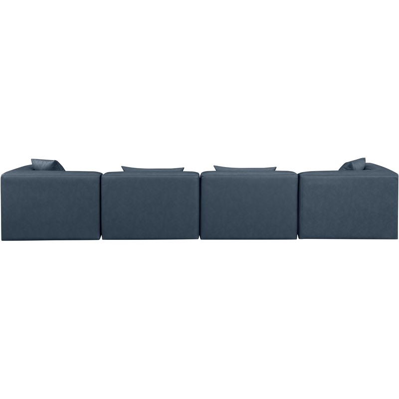Meridian Furniture Cube Navy Blue Vegan Leather 4-Pc. Modular Sofa