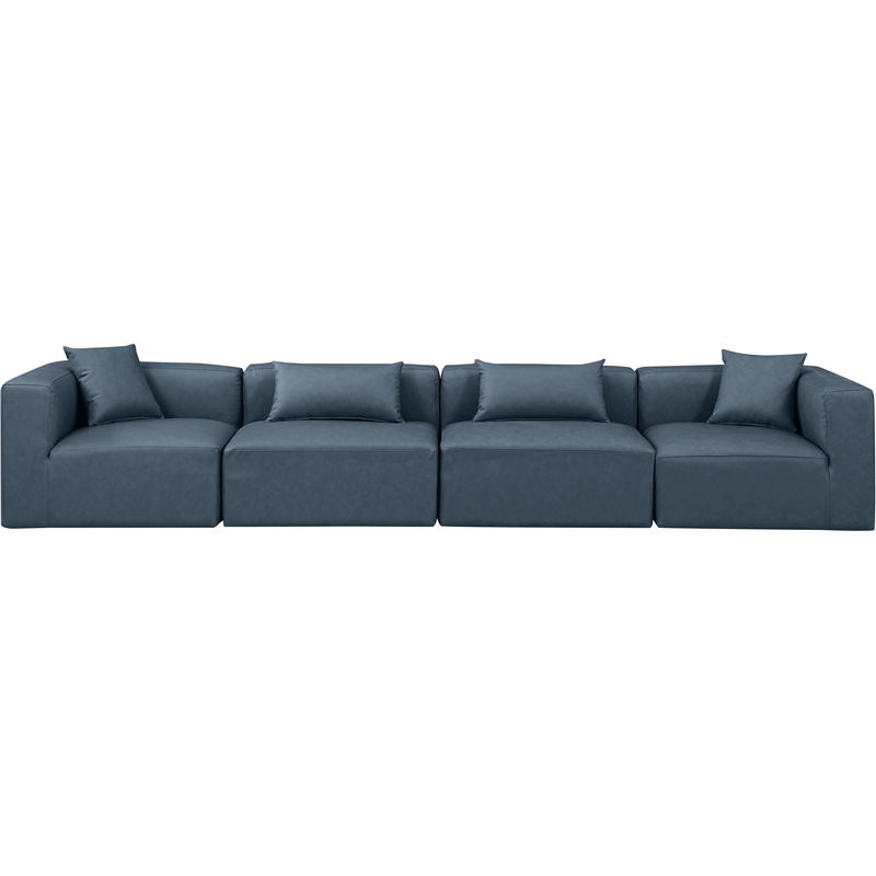 Meridian Furniture Cube Navy Blue Vegan Leather 4-Pc. Modular Sofa