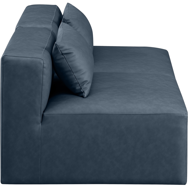 meridian furniture cube navy blue vegan leather 2-pc. modular sofa