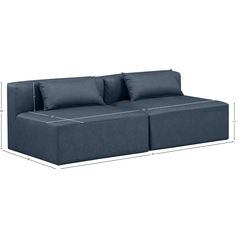 meridian furniture cube navy blue vegan leather 2-pc. modular sofa