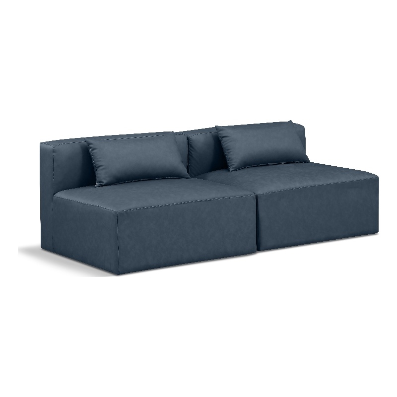 Meridian Furniture Cube Navy Blue Vegan Leather 2-Pc. Modular Sofa