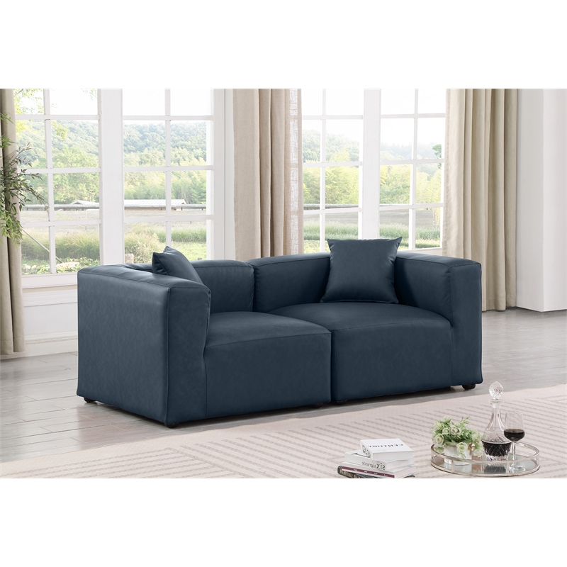meridian furniture cube navy blue vegan leather 2-pc. modular sofa