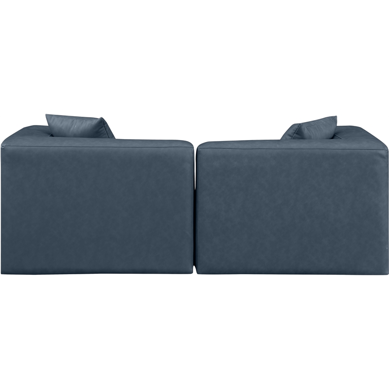 meridian furniture cube navy blue vegan leather 2-pc. modular sofa