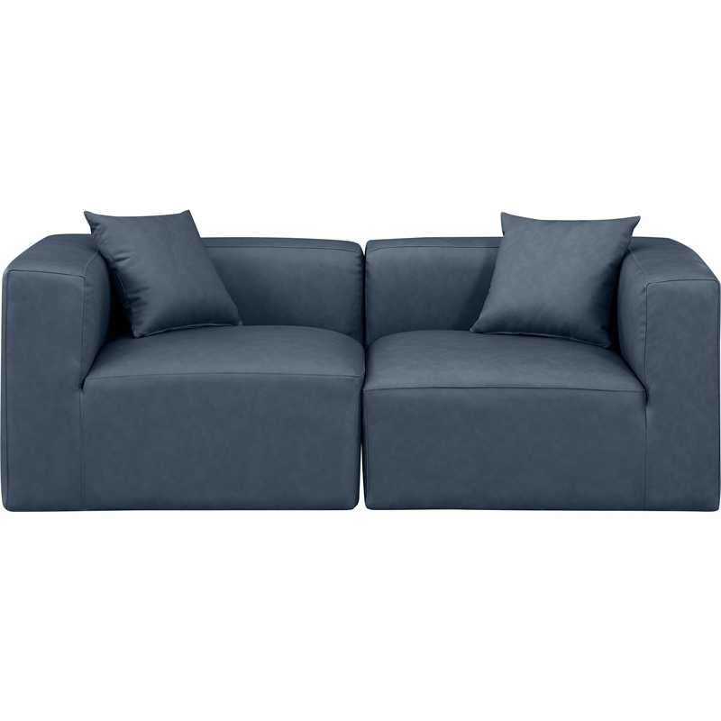 meridian furniture cube navy blue vegan leather 2-pc. modular sofa