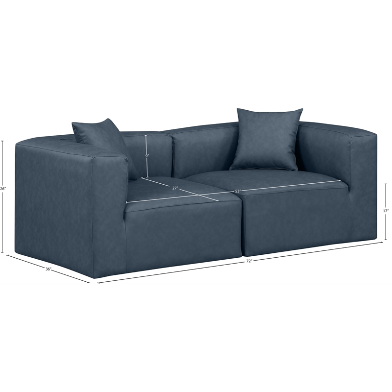meridian furniture cube navy blue vegan leather 2-pc. modular sofa
