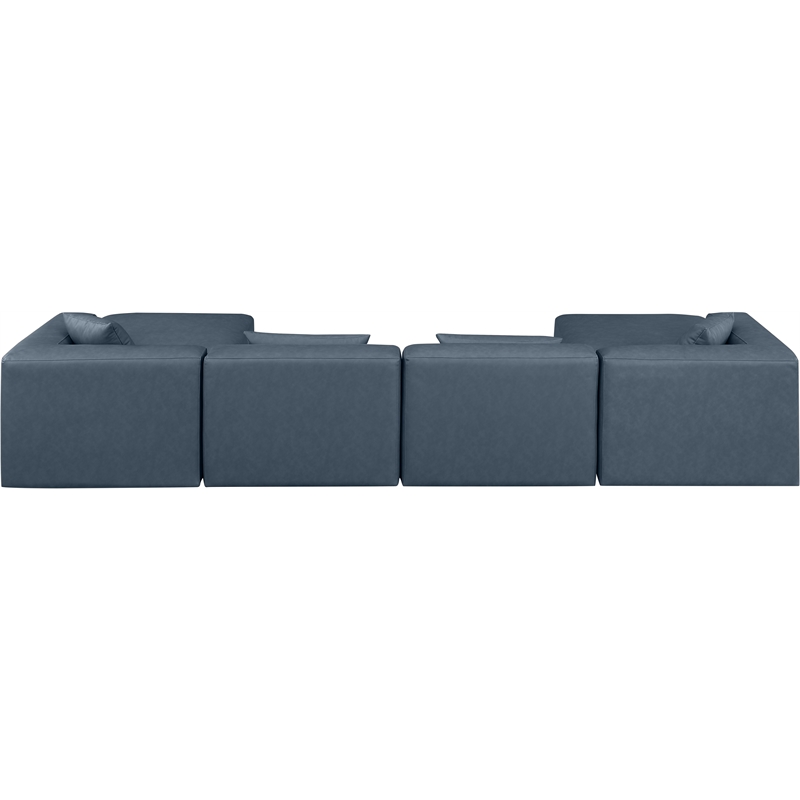 Meridian Furniture Cube Navy Blue Vegan Leather 6-Pc. U-Shaped Modular Sectional