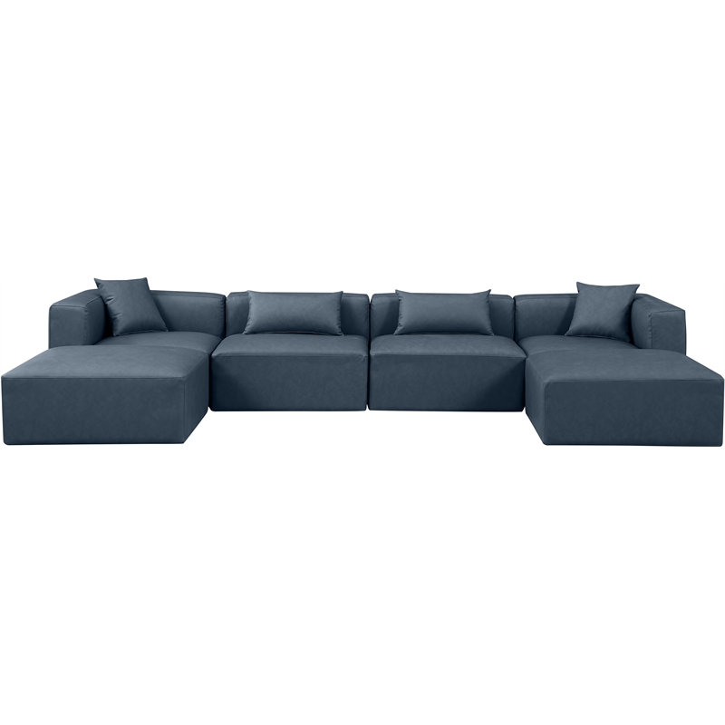Meridian Furniture Cube Navy Blue Vegan Leather 6-Pc. U-Shaped Modular Sectional