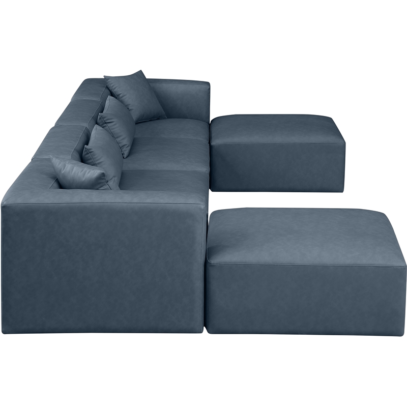 Meridian Furniture Cube Navy Blue Vegan Leather 6-Pc. U-Shaped Modular Sectional