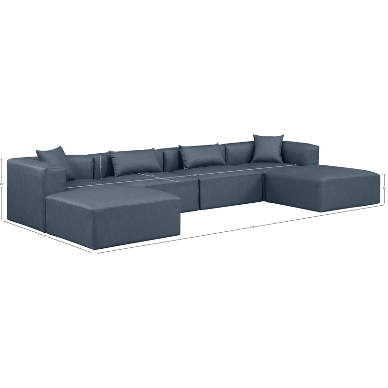 Meridian Furniture Cube Navy Blue Vegan Leather 6-Pc. U-Shaped Modular Sectional