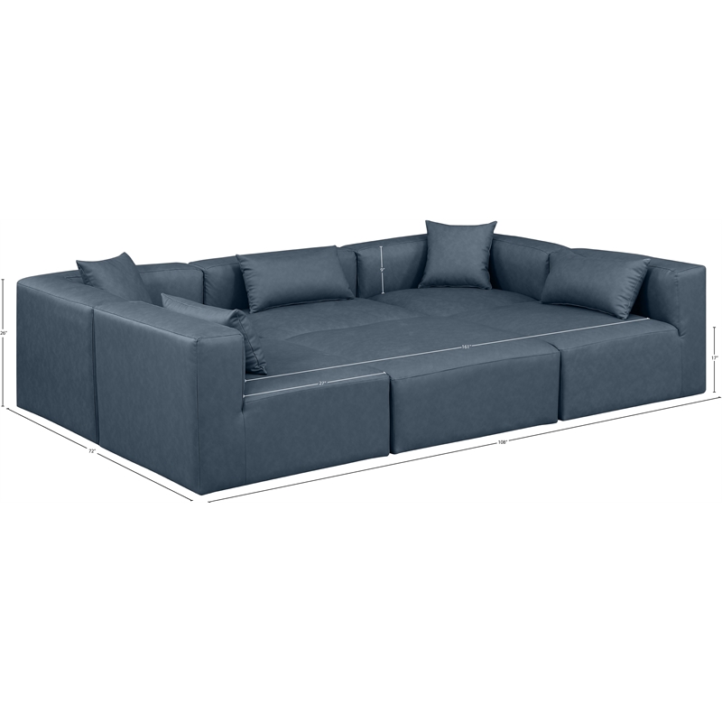 Meridian Furniture Cube Navy Blue Vegan Leather 6-Pc. U-Shaped Modular Sectional