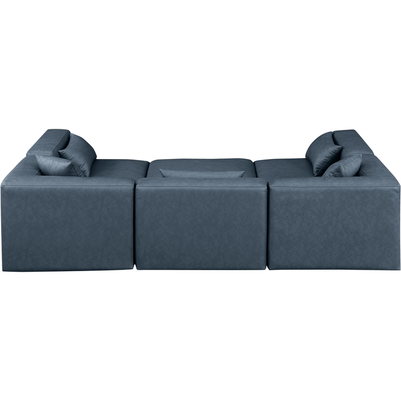 Meridian Furniture Cube Navy Blue Vegan Leather 6-Pc. U-Shaped Modular Sectional