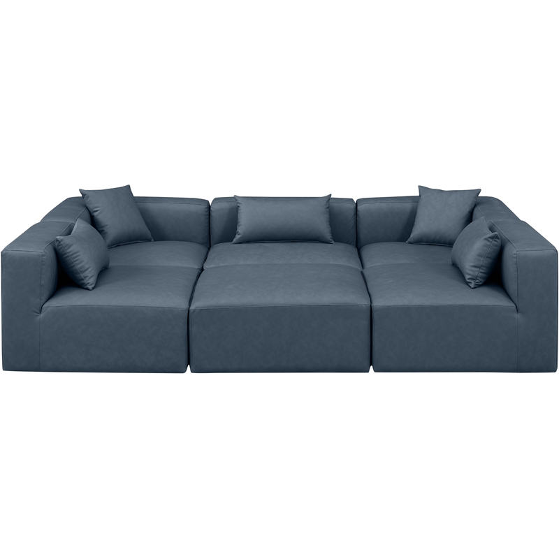 Meridian Furniture Cube Navy Blue Vegan Leather 6-Pc. U-Shaped Modular Sectional