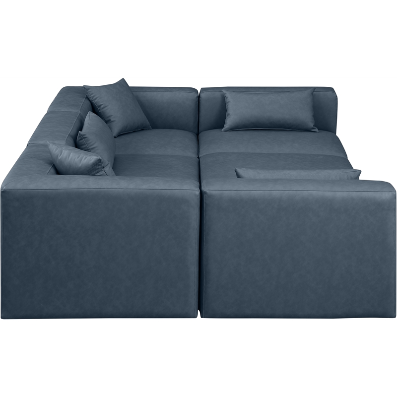 Meridian Furniture Cube Navy Blue Vegan Leather 6-Pc. U-Shaped Modular Sectional