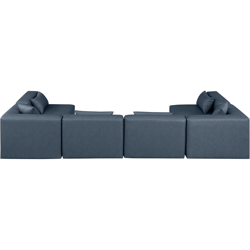 Meridian Furniture Cube Navy Blue Vegan Leather 6-Pc. U-Shaped Modular Sectional