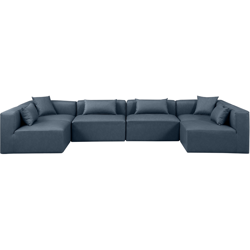 Meridian Furniture Cube Navy Blue Vegan Leather 6-Pc. U-Shaped Modular Sectional