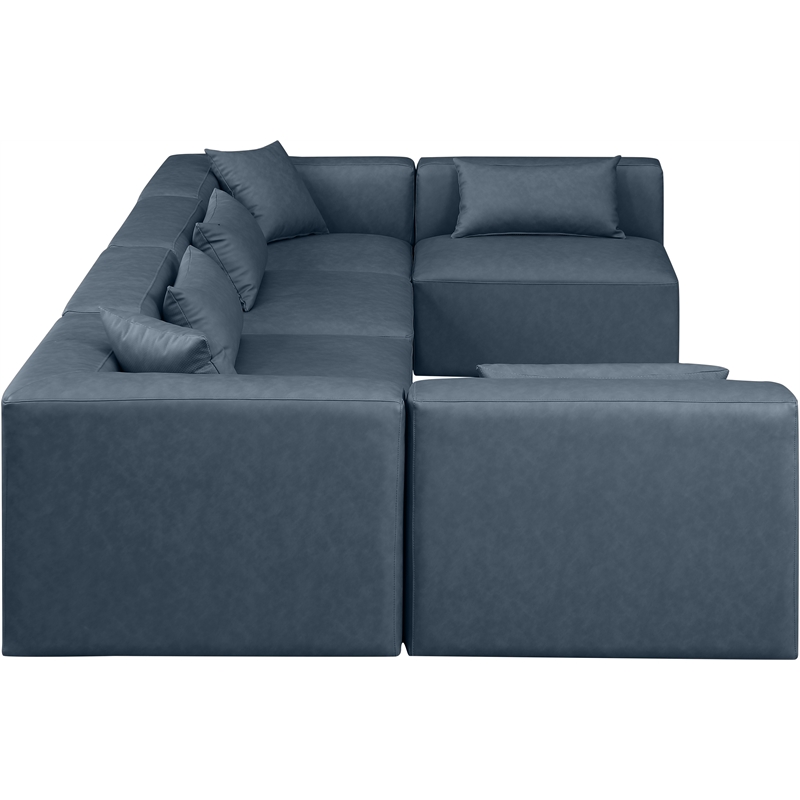 Meridian Furniture Cube Navy Blue Vegan Leather 6-Pc. U-Shaped Modular Sectional