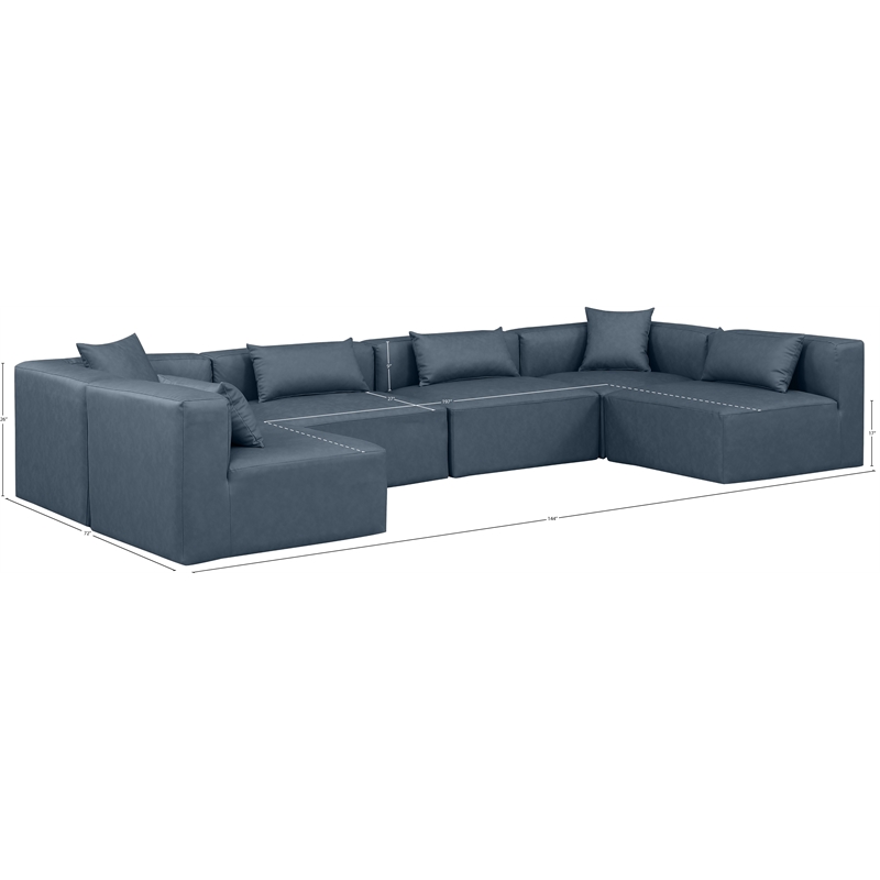 Meridian Furniture Cube Navy Blue Vegan Leather 6-Pc. U-Shaped Modular Sectional