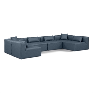 Meridian Furniture Cube Navy Blue Vegan Leather 6-Pc. U-Shaped Modular Sectional