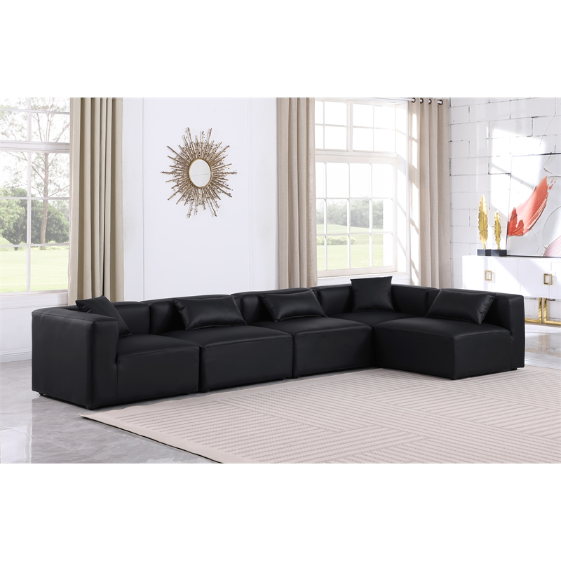 Meridian Furniture Cube Black Vegan Leather 5-Pc. L-Shaped Modular Sectional