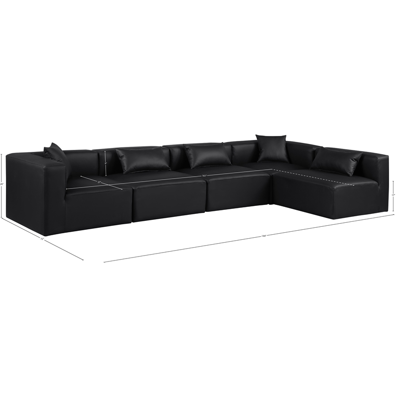 Meridian Furniture Cube Black Vegan Leather 5-Pc. L-Shaped Modular Sectional