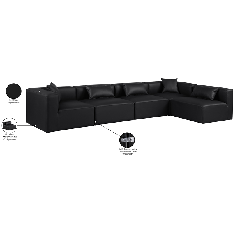Meridian Furniture Cube Black Vegan Leather 5-Pc. L-Shaped Modular Sectional