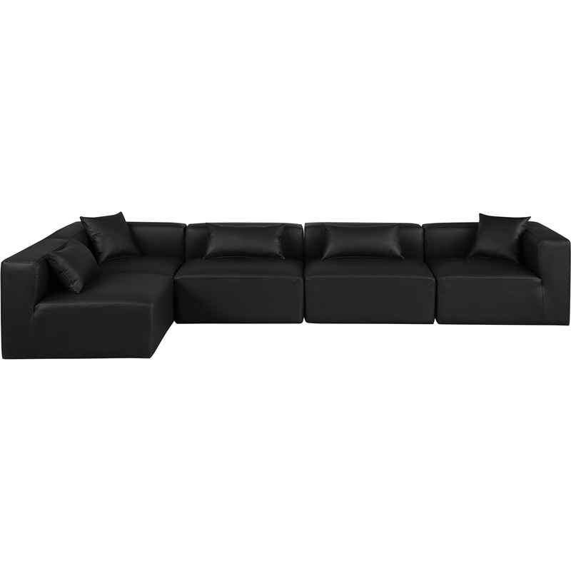 Meridian Furniture Cube Black Vegan Leather 5-Pc. L-Shaped Modular Sectional