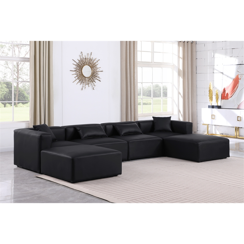 Meridian Furniture Cube Black Vegan Leather 6-Pc. U-Shaped Modular Sectional
