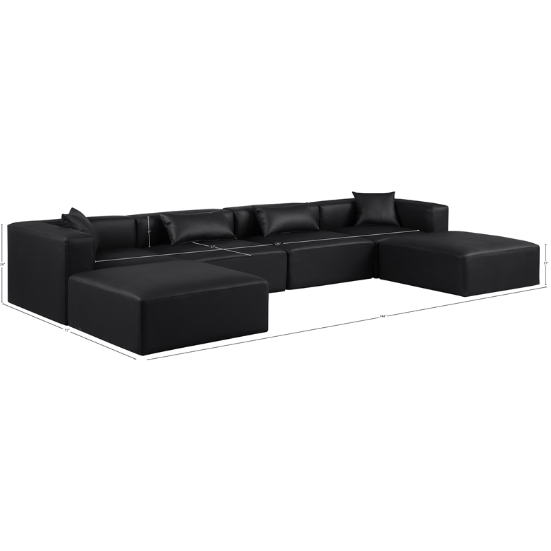 Meridian Furniture Cube Black Vegan Leather 6-Pc. U-Shaped Modular Sectional