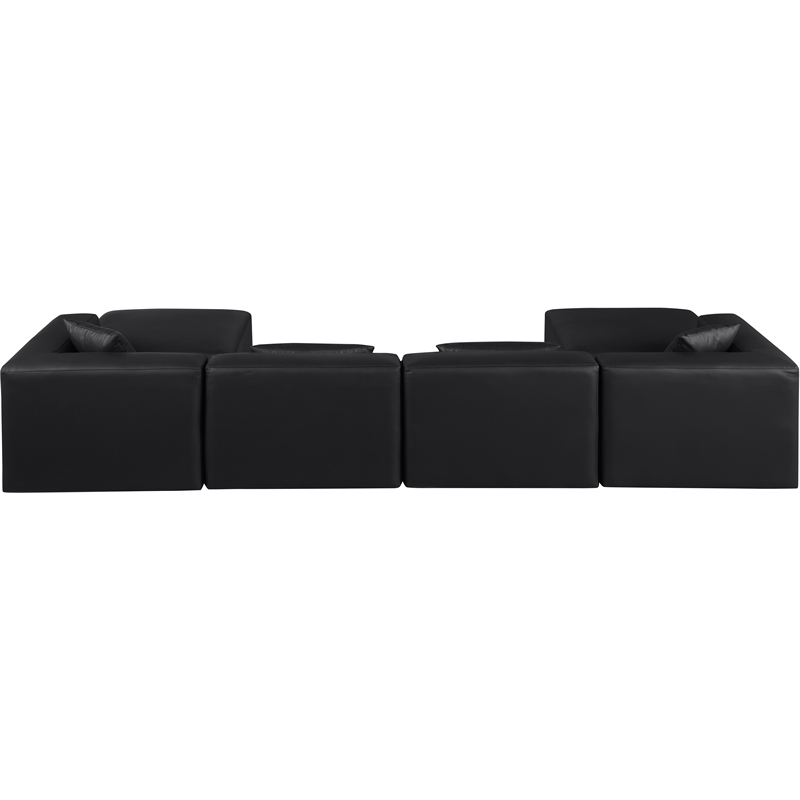 Meridian Furniture Cube Black Vegan Leather 6-Pc. U-Shaped Modular Sectional