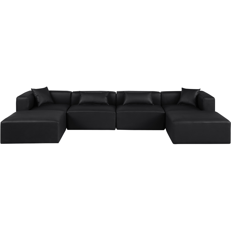 Meridian Furniture Cube Black Vegan Leather 6-Pc. U-Shaped Modular Sectional