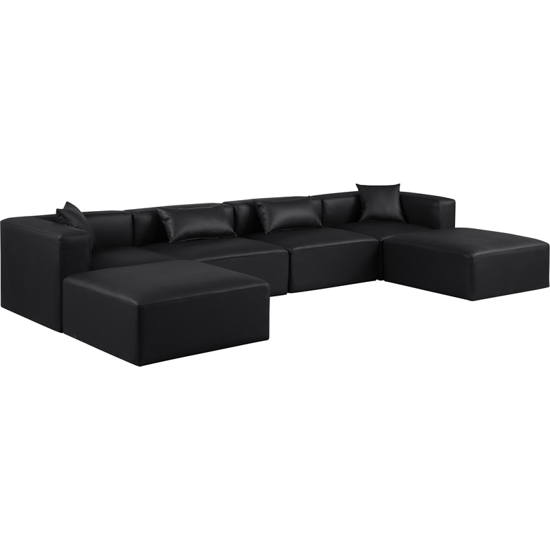 Meridian Furniture Cube Black Vegan Leather 6-Pc. U-Shaped Modular Sectional