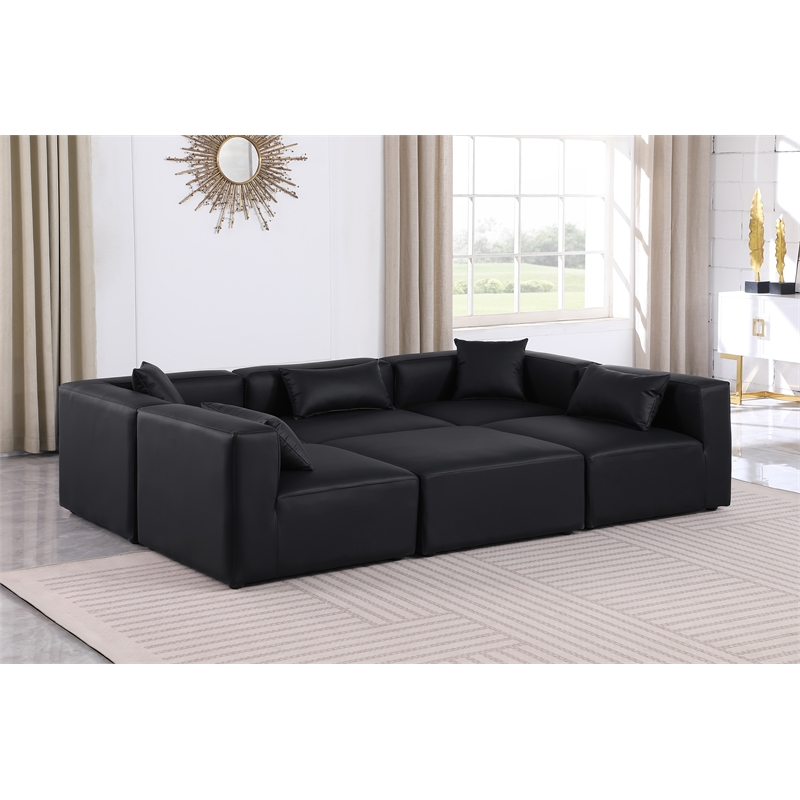 Meridian Furniture Cube Black Vegan Leather 6-Pc. U-Shaped Modular Sectional