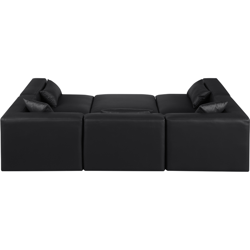 Meridian Furniture Cube Black Vegan Leather 6-Pc. U-Shaped Modular Sectional