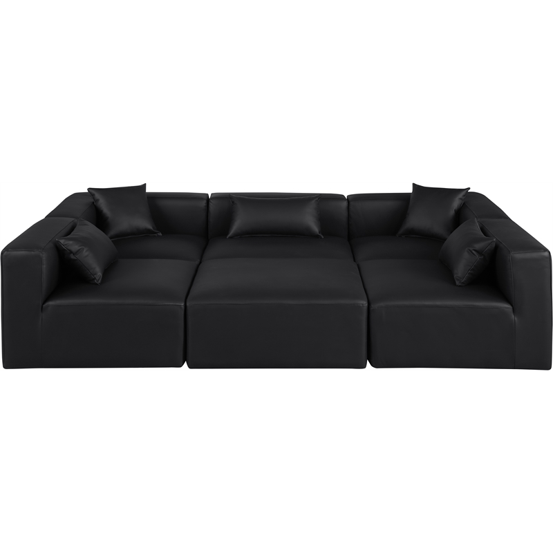 Meridian Furniture Cube Black Vegan Leather 6-Pc. U-Shaped Modular Sectional