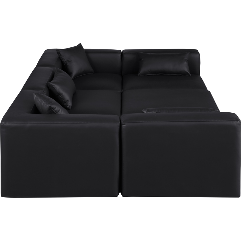 Meridian Furniture Cube Black Vegan Leather 6-Pc. U-Shaped Modular Sectional