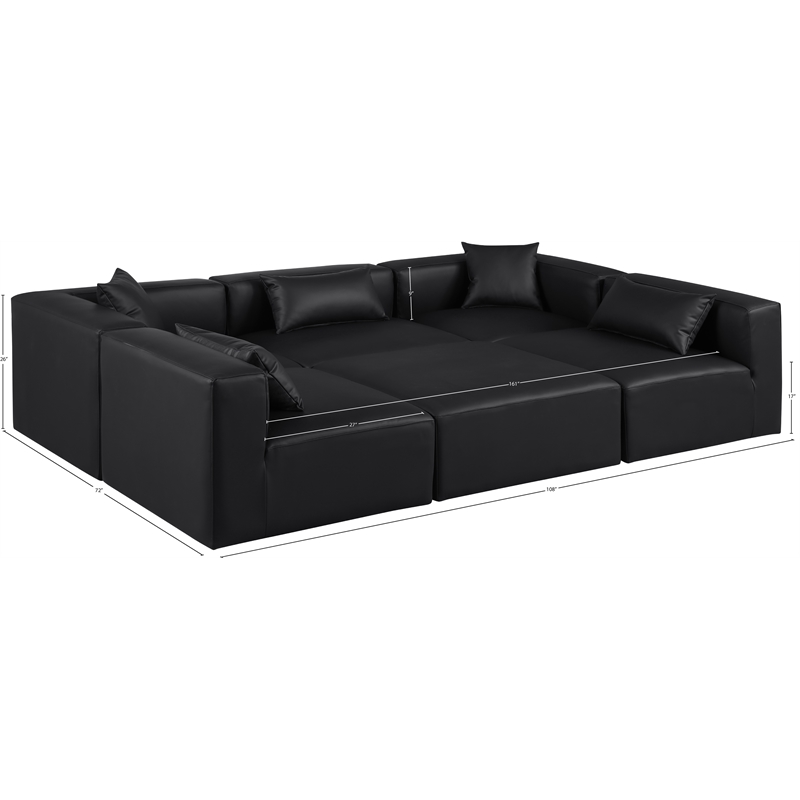 Meridian Furniture Cube Black Vegan Leather 6-Pc. U-Shaped Modular Sectional