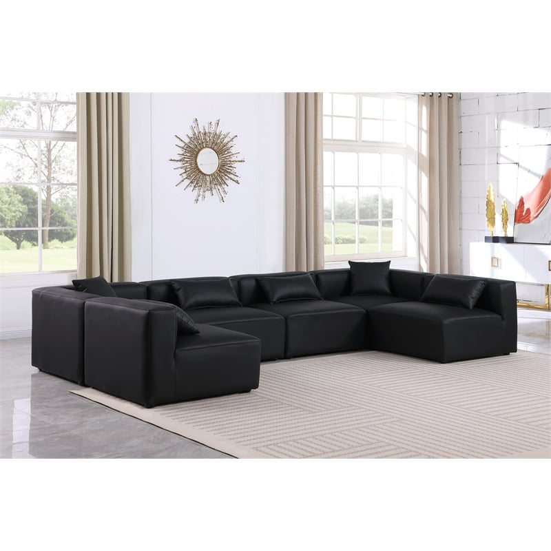 Meridian Furniture Cube Black Vegan Leather 6-Pc. U-Shaped Modular Sectional