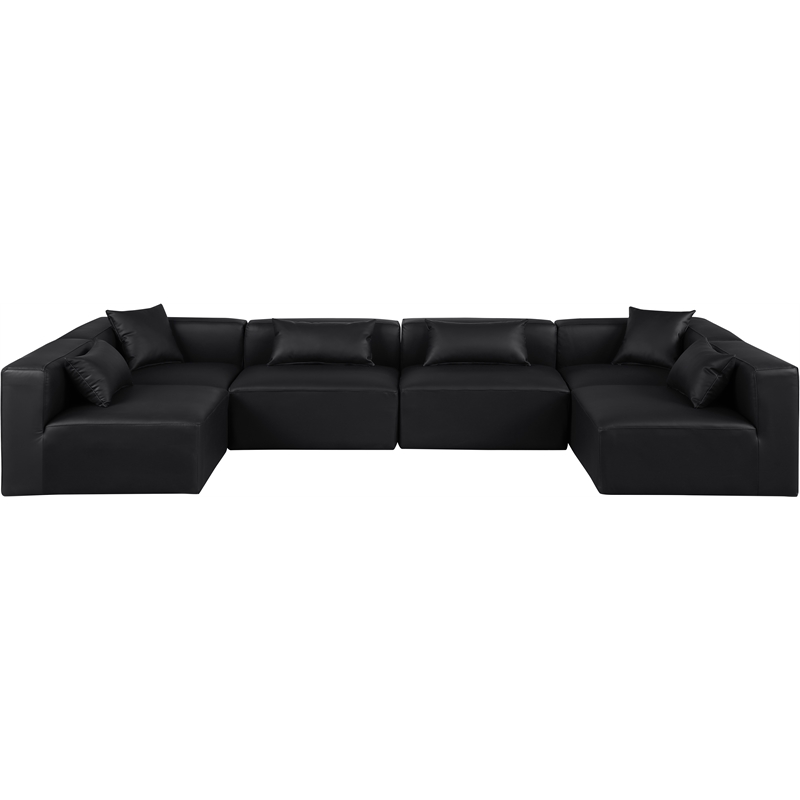 Meridian Furniture Cube Black Vegan Leather 6-Pc. U-Shaped Modular Sectional