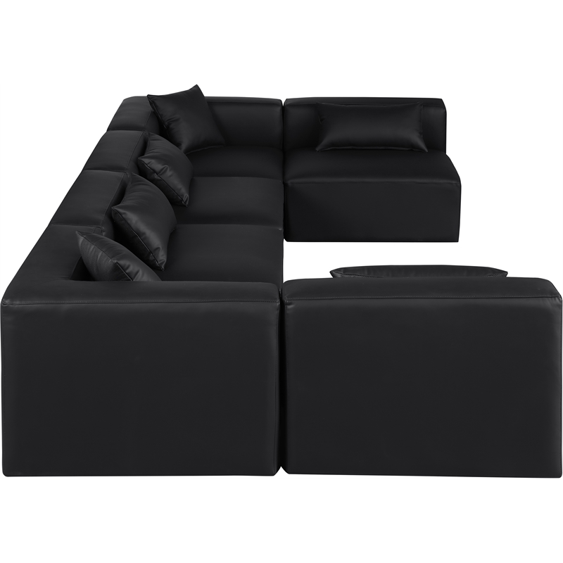 Meridian Furniture Cube Black Vegan Leather 6-Pc. U-Shaped Modular Sectional