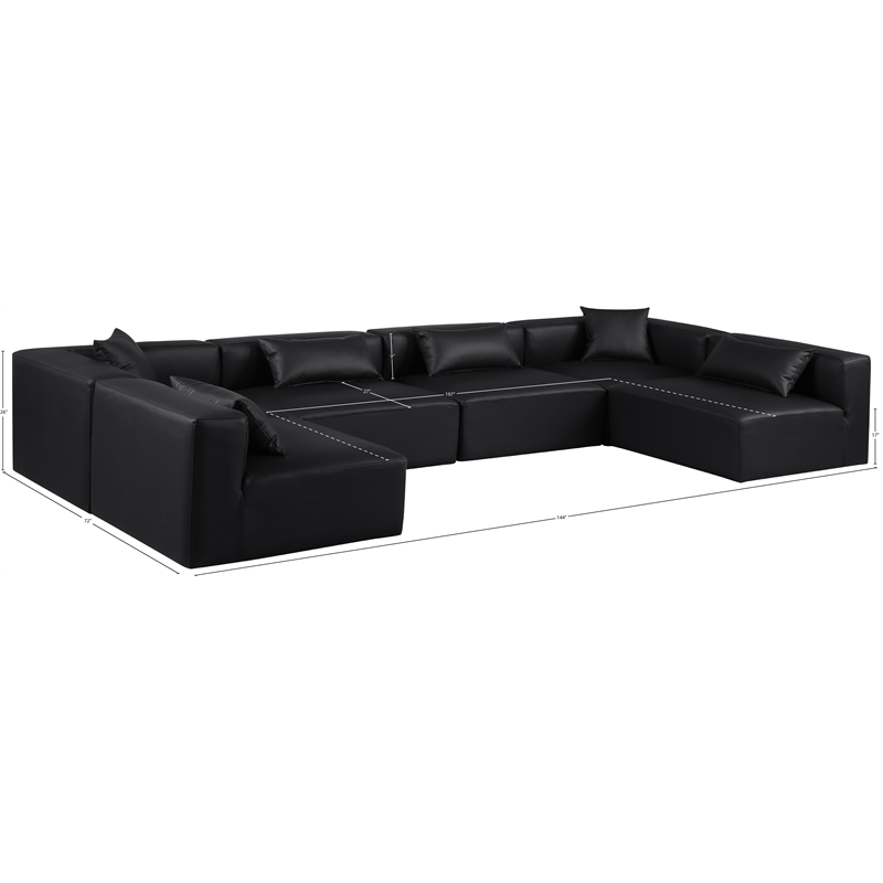 Meridian Furniture Cube Black Vegan Leather 6-Pc. U-Shaped Modular Sectional
