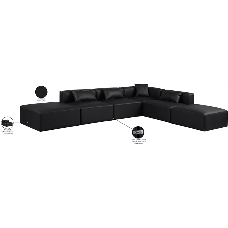 Meridian Furniture Cube Black Vegan Leather 6-Pc. L-Shaped Modular Sectional
