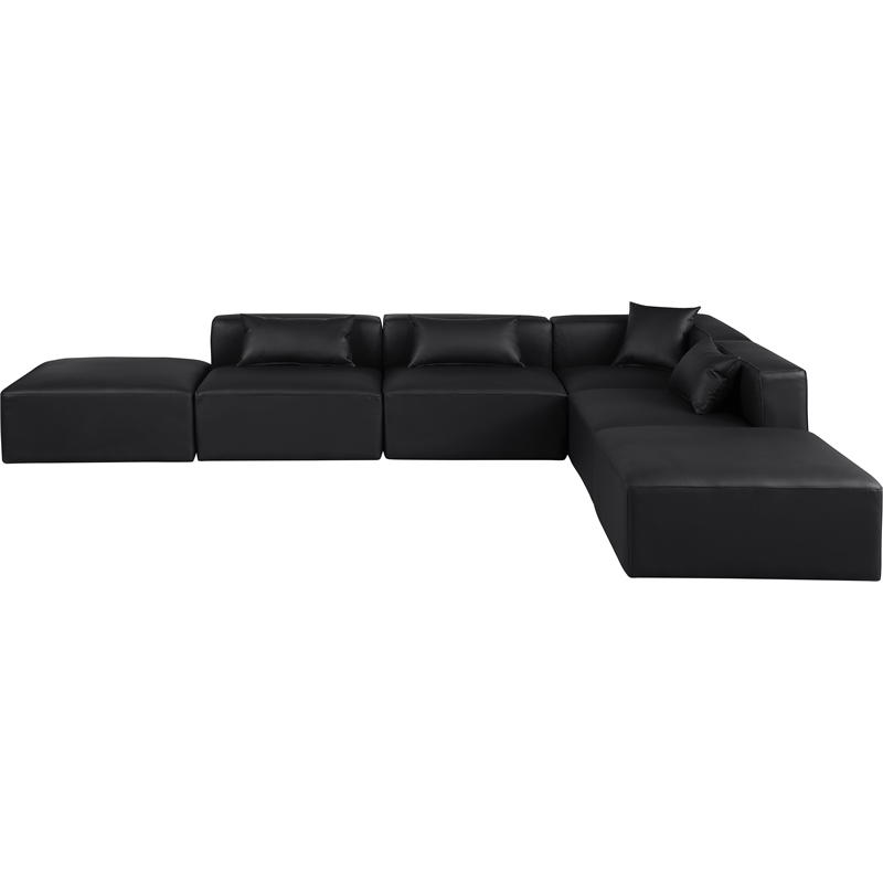 Meridian Furniture Cube Black Vegan Leather 6-Pc. L-Shaped Modular Sectional