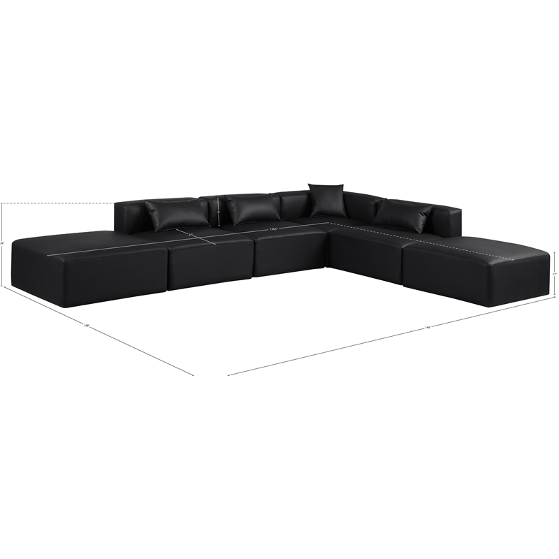 Meridian Furniture Cube Black Vegan Leather 6-Pc. L-Shaped Modular Sectional