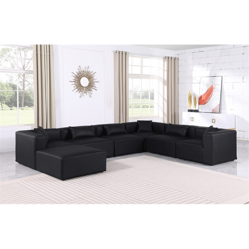 Meridian Furniture Cube Black Vegan Leather 7-Pc. U-Shaped Modular Sectional