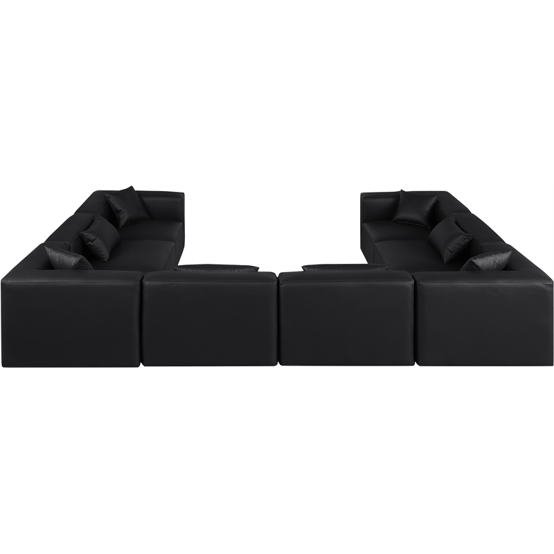 Meridian Furniture Cube Black Vegan Leather 8-Pc. U-Shaped Modular Sectional