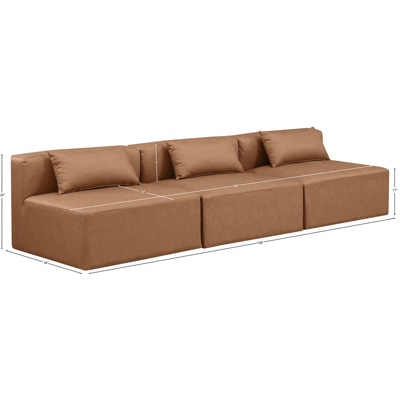 Meridian Furniture Cube Brown Vegan Leather 3-Pc. Modular Sofa