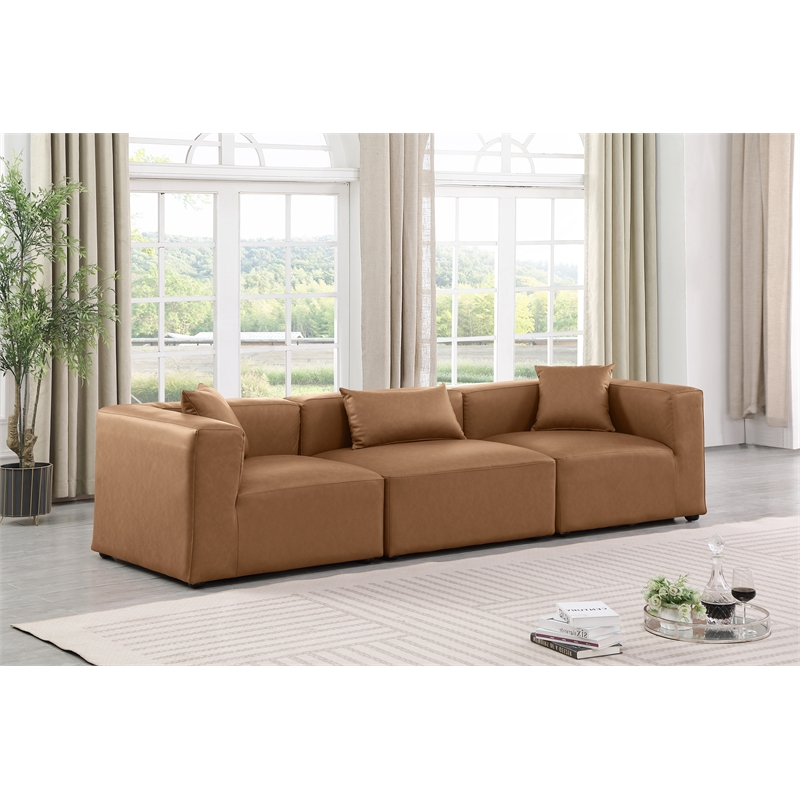 Meridian Furniture Cube Brown Vegan Leather 3-Pc. Modular Sofa