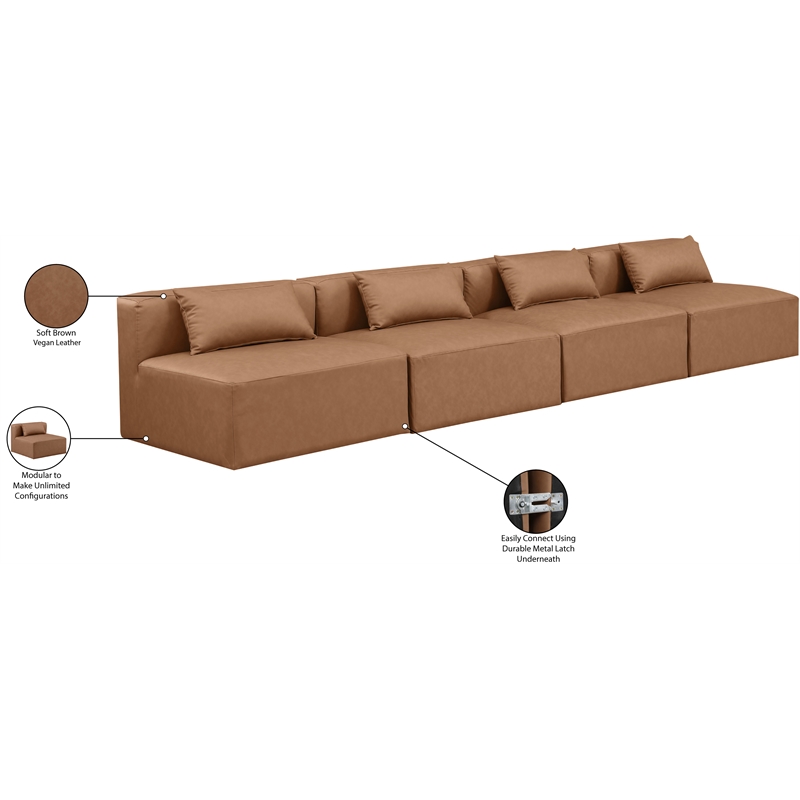 Meridian Furniture Cube Brown Vegan Leather 3-Pc. Modular Sofa