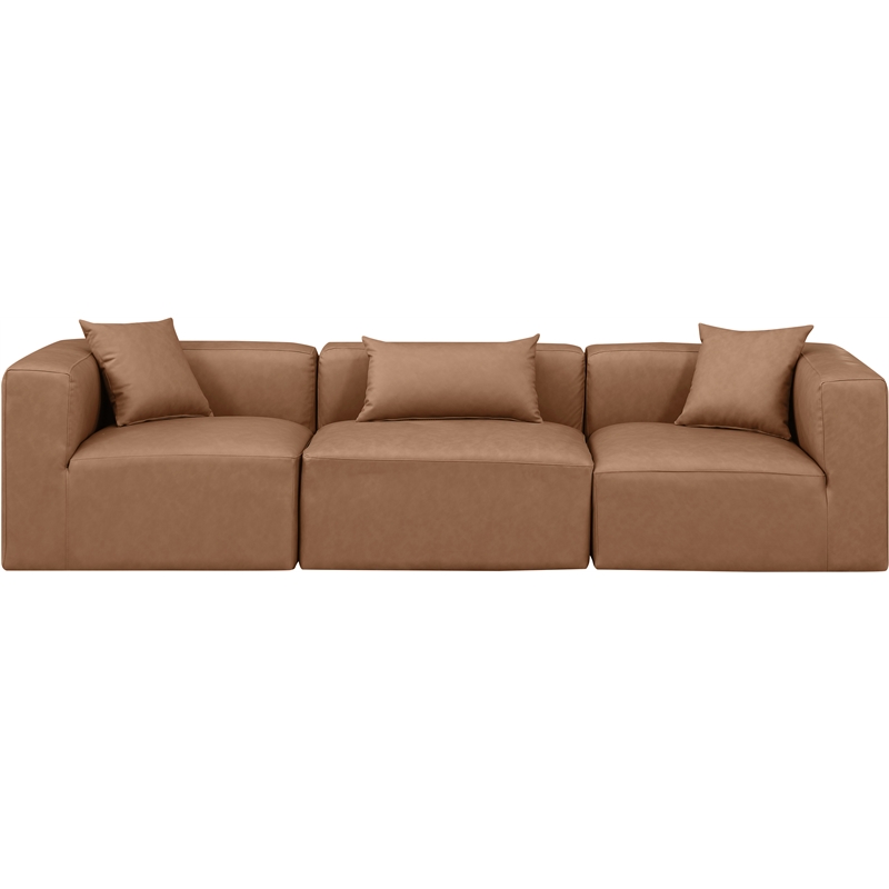 Meridian Furniture Cube Brown Vegan Leather 3-Pc. Modular Sofa